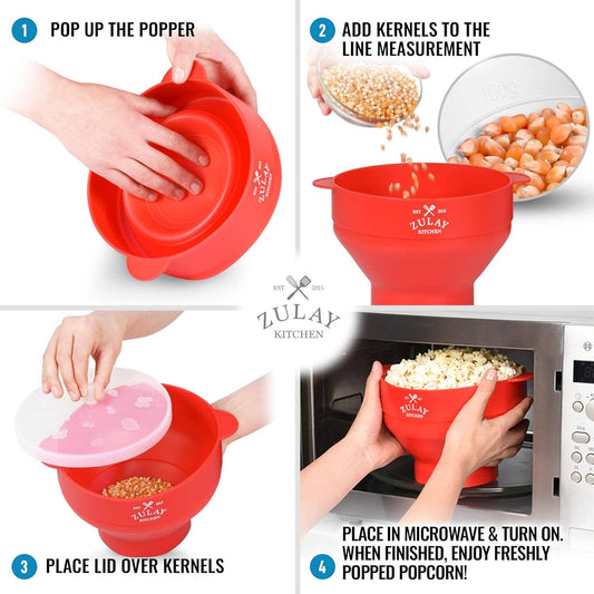 Zulay Kitchen - Microwave Popcorn Popper Collapsible: Red Zulay Kitchen